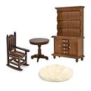 iLAND Miniature Dollhouse Furniture on 1 12 Scale, Dollhouse Chair & Table & Bookshelf & Rug (Classic 4pcs)
