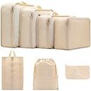 PAZIMIIK 7 Set Packing Cubes Clothes Storage Bag Luggage Packing Organizers for Travel Accessories Beige, Nylon