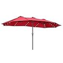 outdoor basic Solar Led Lighted 15Ft Patio Umbrella Large Big Double Sided Market Table Umbrella with 48 LED Lights & Crank Red