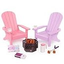 Our Generation – 18-inch Doll Accessories – Outdoor Dollhouse Furniture – Light-up Campfire Pit with Fun Sound – Pretend Play – Toys for Kids Ages 3 Years & Older – OG Adirondack Chairs