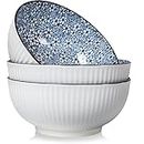 Houlu 60 oz Pho Bowls, Large Soup Bowl, Japanese Ramen Bowl Set, 8 inches Big Porcelain Bowls Set of 3, Floral Pattern