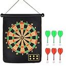 SKYFUN (LABEL) Foldable Large 15 Inch Double Sided Magnetic Dartboard Game for Kids Adults with 6 Non Pointed Darts-Black, White Color