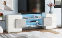Unique Shape TV Stand TV Cabinet Shelves High Gloss Entertainment Center Grey