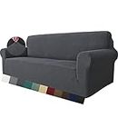 MAXIJIN Super Stretch Couch Cover for 3 Seater Couch, 1-Piece Universal Sofa Covers Living Room Jacquard Spandex Furniture Protector Dogs Pet Friendly Fitted Couch Slipcover (3 Seater, Grey)