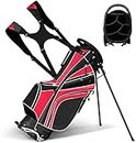 Tangkula Golf Stand Bag with 6 Way Top Dividers, Lightweight Golf Bag with Adjustable Dual Strap & 8 Pockets, Waterproof Rain Hood, Portable for Men Women