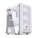 Fantech PC Gaming Computer Desktop Case Tempered Glass Side Panel ATX Tower with 4 x 120mm Fixed RGB Rainbow Fan Pre-Installed, Dust Filter (CG80) (White)