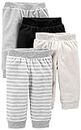 Simple Joys by Carter's Baby 4-Pack Fleece Pants, Black/Ivory/Light Grey/White Stripes, 12 Months (Pack of 4)