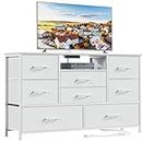 Furnulem Wide Dresser with Power Outlet for 55'' Long TV Stand Entertainment Center, Deep 8 Drawers for Storage in Bedroom,Entryway,Hallway (White)
