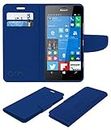 ACM Mobile Leather Flip Flap Wallet Case Compatible with Microsoft Lumia 950 Mobile Cover Blue