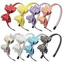 Glitter Bows Headbands for Girls Unicorn Bows Hair Bands Fabric Bows for Headware 8pcs-Glitter Three Layers Headbands