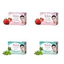 Rosa Transparent Soap Combo of 2 Strawberry And 2 Mint | For Men & Women | For All skin I Natural ingredients I Bathing Bar I For soft and smooth skin | Pack of 4 | Each 100g