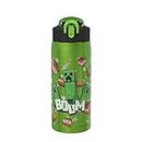 Zak Designs Minecraft Water Bottle for Travel and at Home, 19 oz Vacuum Insulated Stainless Steel with Locking Spout Cover, Built-in Carrying Loop, Leak-Proof Design (Creeper)