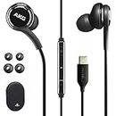 Original Samsung AKG Earbuds USB Type C in-Ear Earbud Headphones with Remote & Mic for Galaxy A53 5G, S22, S21 FE, S20 Ultra, Note 10, S10 Plus - Braided - Includes Rubber Pouch (AKG + Black Pouch)