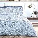 Sleepdown Ditsy Flowers Parure de lit Douce et Facile d'entretien avec Housse de Couette et taie d'oreiller avec Attaches pour lit Double Bleu et Blanc 200 x 200 cm