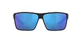 Costa Del Mar Men's Rincon Fishing and Watersports Rectangular Sunglasses, Black/Polarized Blue Mirrored 580G, 63 mm