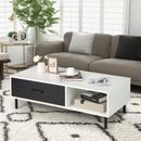 Giantex Coffee Table Modern Wooden TV Cabinet Drawer White Black Living Room