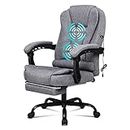 ALFORDSON Ergonomic Office Chair with Massage, Footrest & 150°Recline, Linen Fabric Executive Managerial Chair with SGS Gas-Lift, Swivel Gaming Chair for Computer Task Desk, Max 180kg (Fabric Grey)