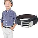 Monopa Reversible Kids Belts for Boys - Black and Brown Leather Belt for School Uniform Casual Jeans (70cm,Silver)