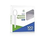 Comfy Package [100 Pack] Heavy Duty Disposable Basic Plastic Spoons - Clear Teaspoons