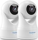 Owltron 2-Pack Indoor Camera: Pet Camera Surveillance Intérieur, 2.4Ghz WiFi Security Camera for Baby, Dog Monitor, Home Protection, 360° Pan & Tilt, Motion Tracking, Works with Alexa