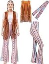Moosth Hippie Costume with Pants 60s 70s 80s Costume Women Adult Halloween Christmas Party Costume with All Accessories (Khaki-Boho1, XL/AU16)