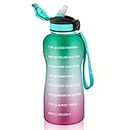 MYFOREST 64oz Water Bottle, Time Marker for Motivational Hydration, Drop-proof, BPA-free, Nozzle/Straw/Carry-Strap/Wide-Mouth for Easy Clean - 1900mL Large Sports Jug