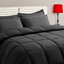 TAIMIT Full Size Comforter Set - 7 Pieces, Bed in a Bag Bedding Sets with All Season Soft Quilted Warm Fluffy Reversible Comforter,Flat Sheet,Fitted Sheet,2 Pillow Shams,2 Pillowcases,Dark Grey