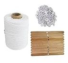 R Wellness Candle Making Wicks Cotton Roll with 150 Piece Wick Sustainers and 10 Wooden Wick Holder for Candle Making White