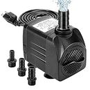 GROWNEER 550GPH Submersible Pump 30W Ultra Quiet Fountain Water Pump 2000L/H with 7.2ft High Lift 3 Nozzles for Aquarium Fish Tank Pond Hydroponics Statuary