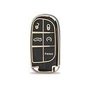 Carloginn Mogato TPU Leather Car Key Cover Compatible with Jeep Compass Smart Key (Black)