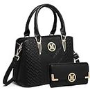 Miss Lulu Handbag for Women with Purse Set, Top Handle Bag with M Logo on the Front, PU Leather, Golden Hardware