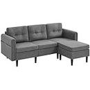 Yaheetech Fabric Sectional Sofa with Ottoman L-shaped Sofa Couch Reversible 3-Seater Chaise Lounge Living Room Home Light Gray