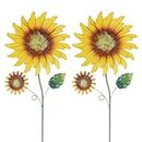 hogardeck Metal Sunflowers Decorative Garden Stakes, 2 Pack 33" Outdoor Garden Decor with Shaking Head Sunflowers Ornament Yard Stakes, Spring Yard Art Fairy Decorations for Patio Lawn