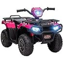 Aosom 12V Kids ATV Quad, 4 Wheeler Battery Powered Electric Vehicle with Music MP3, Headlights, High Low Speed, Treaded Tires, for Boys and Girls Ages 37-60 Months, Pink