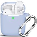 R-fun AirPods Case Cover, Soft Silicone Protective Cover with Keychain for Women Men Compatible with Apple AirPods 2nd 1st Generation Charging Case, Front LED Visible-Sky Blue