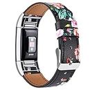 Tobfit Bracelet Compatible Fitbit Charge 2 en Cuir Sport Femme Homme,Bande de Rechange Ajustable connecteurs en métal Accessoires (Fleur Rouge, 5,5 "- 8,1")