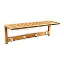 Relaxdays Wall-Mount Towel Rack, Size: 18 x 50 x 16 cm, w/ 4 Hooks, Bamboo, Natural Brown