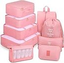 Packing Cubes, 9 Set Packing Cubes with Shoe Bag & Electronics Bag - Luggage Organizers Suitcase Travel Accessories (Pink)