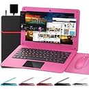 G-Anica Laptop Computer(10.1 inch), Quad Core Powered by Android 12.0, Netbook Computer with WiFi, Webcam and Bluetooth, Mini Laptop with Bag, Mouse, and Mouse Pad for Kids and Adults（Pink）
