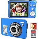 Fotocamera digitale, fotocamera compatta per bambini con scheda SD da 48 MP, 2,7 K/20 FPS, schermo LCD da 2,7 pollici, anti-vibrazione, selfie per bambini, adolescenti, principianti, regalo (blu)
