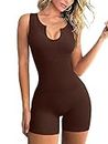 Miolasay Women Workout Ribbed Yoga Rompers Seamless Ribbed Jumpsuit Square Neck Sport Short Bodysuits Sleeveless Exercise Rompers (I-Coffee, S)