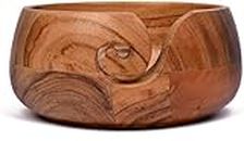 Samhita Acacia Wood Wooden Yarn Bowl for Crocheting & Knitting Hand Made by Indian Artisans Birthday Gifts for Mom & Knitting Lovers (6" x 6" x 3")