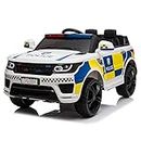 Kids Electric Ride on Car with Remote Control, Dual Drive Electric Cars for Kids, 12V Two Seater Electric Police Car with LED Lights, Horn, 3 Speed Modes, Easy Start/Stop Button