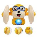 Bumtum Dancing Monkey Musical Toy for Kids Baby Spinning Rolling Tumbling Toy with Voice Control Sensor - (Yellow, Pack of 1)