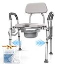 Agrish Bedside Commode Chair - [Adjustable Width] 450lb Heavy Duty Medical Toilet Seat w/Cushion Backrest for Seniors, Handicaps - Extra Large