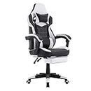 segedom Gaming Chair with Massage,Ergonomic PC Gaming Chair with Footrest Comfortable Headrest and Lumbar Support,High Back PVC Leather Racing Style Video Gaming Chair for Office (White)