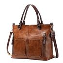 Rejckims Ladies Vintage Leather Shoulder Bag, Work Bags with Multi-Pockets Handbag, Faux Leather Purse, Large Shoulder Bag for Women (One Size,Brown)