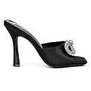 ESSEX GLAM Womens Diamante Bow Stiletto Sandals Ladies Slip On High Heel Mule Black Shoes 6