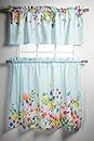 Maison d' Hermine Jardin D'Ete - Mint 100% Cotton Set of 3 Kitchen Window Curtain for Cafe Kitchen Bedroom Home [2 Tiers (28"X36") and 1 Valance (56"X18")]