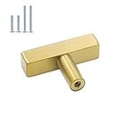 goldenwarm 10Pack Brushed Brass Cabinet Knobs Furniture Hardware Drawer Pulls LS1212GD Gold Kitchen and Bathroom Knobs T Bar Square Cupboard Door Handles 2 Inch Overall Length